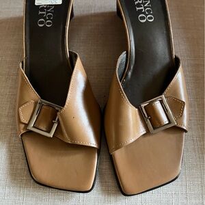 Franco Sarto Tan Mules Sleek Leather Design